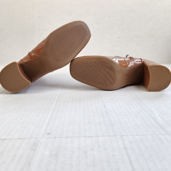 Madden NYC Caramel Tan Patent Leather Side Zip Block Heeled Almond Toe Bootie - Picture 11 of 15